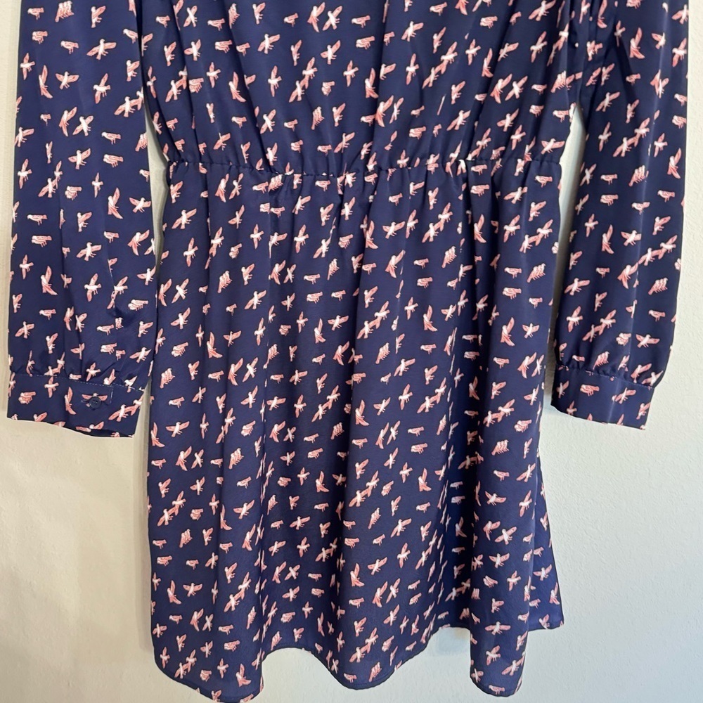 Novelty Print Birds Bar III Dress Long Sleeve Navy Blue Size XL Summer Spring - Picture 12 of 16